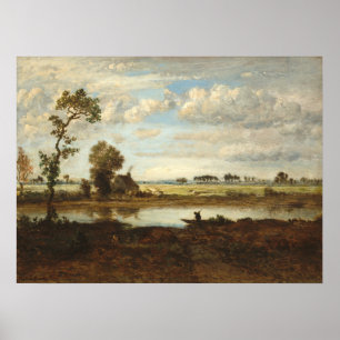 Poster Paysage avec Boatman, Théodore Rousseau Art