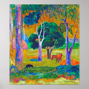 Poster Paysage avec cochon et cheval, Gauguin