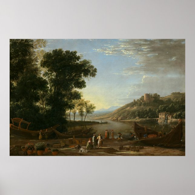 Poster Paysage avec commerçants - Claude Lorrain Art (Devant)