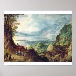 Poster Paysage avec la mer et les montagnes (huile sur la