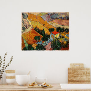 Poster Paysage avec maison et laboureur,
