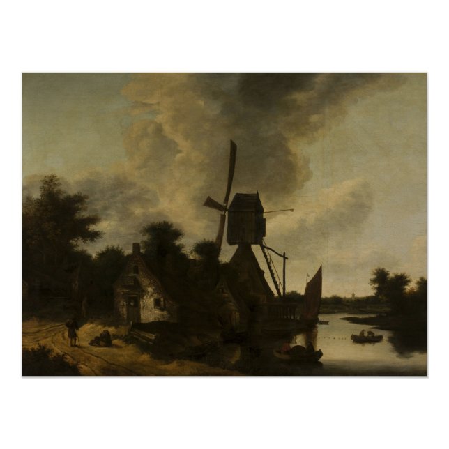 Poster Paysage avec moulin à vent - Salomon Rombouts (Devant)