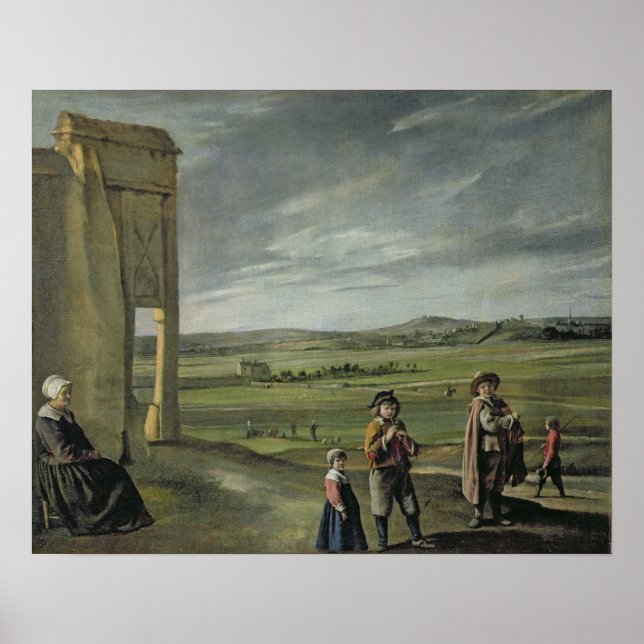 Poster Paysage avec paysans, c.1640 (Devant)