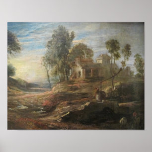 Poster Paysage avec un endroit d'arrosage et effet du sol