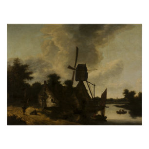 Poster Paysage avec un moulin à vent – Salomon Rombouts