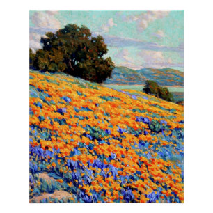 Poster Paysage californien avec des pavots et Lupine