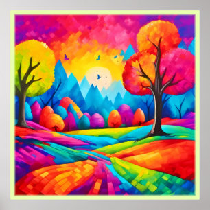 Poster Paysage coloré dans un style art de rêve
