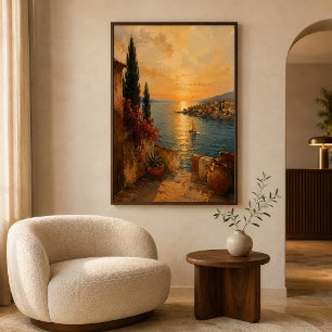 Poster Paysage côtier méditerranéen au coucher de soleil