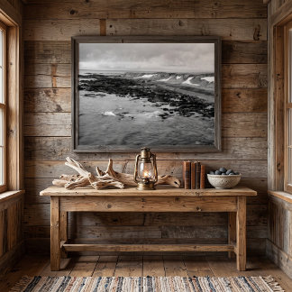 Poster Paysage côtier noir et blanc