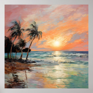 Poster Paysage côtier tropical - Impressionniste