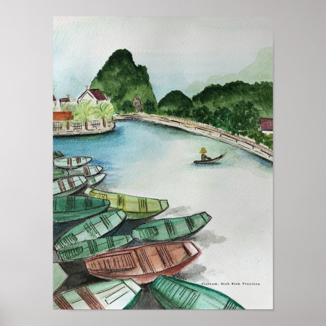 Poster Paysage d'aquarelle, Vietnam, Tam Coc (Devant)