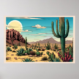 Poster Paysage d'art graphique de Desert Butte Mesa