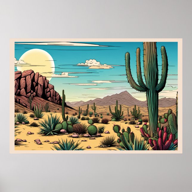 Poster Paysage d'art graphique de Desert Butte Mesa (Devant)