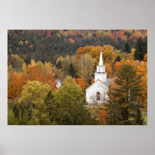 Poster Paysage d'automne avec église, Vermont, États-Unis