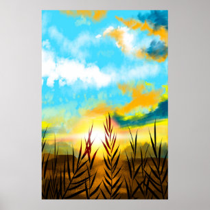 Poster Paysage d'automne Coucher de soleil sur le champ d
