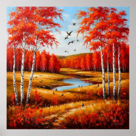 Poster Paysage d'automne panoramique avec feuillage vibra
