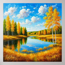 Poster Paysage d'automne vivace avec des arbres
