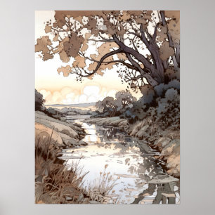 Poster Paysage de campagne aquarelle 