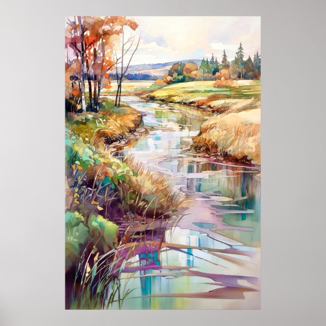 Poster Paysage de campagne peinture aquarelle (Devant)