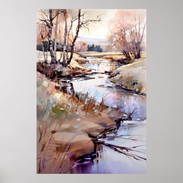 Poster Paysage de campagne peinture aquarelle (Devant)