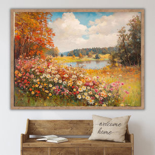 Poster Paysage de champ de fleurs sauvages d'automne, Pei