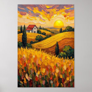 Poster Paysage de champs de ferme au coucher du soleil vi