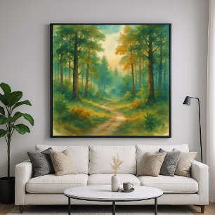 Poster Paysage de chemin forestier - Style de peinture à