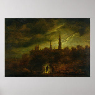 Poster Paysage de clair de lune