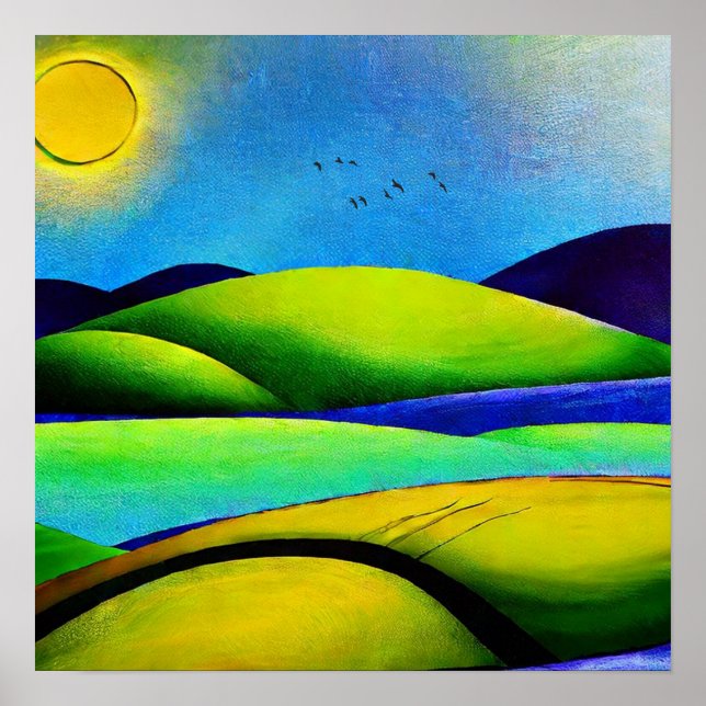 Poster Paysage de collines vertes (Devant)