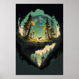 Poster Paysage De Cratère Moderne Avec Planète Arrière -