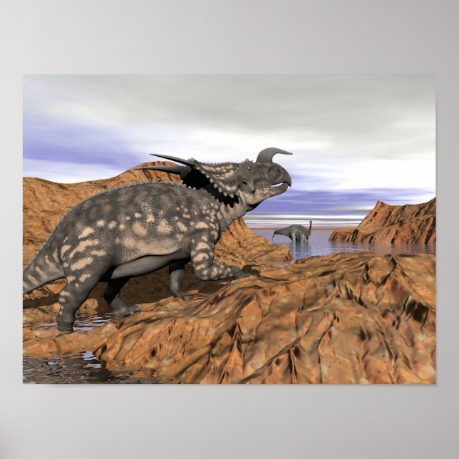 Poster Paysage de dinosaures - rendu 3D (Devant)