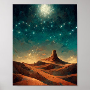 Poster Paysage de fantasy nocturne du désert Sci-Fi