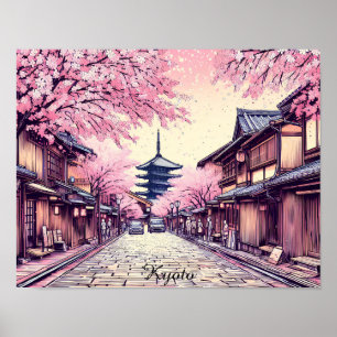 Poster Paysage de fleurs de cerisier à Kyoto, Japon