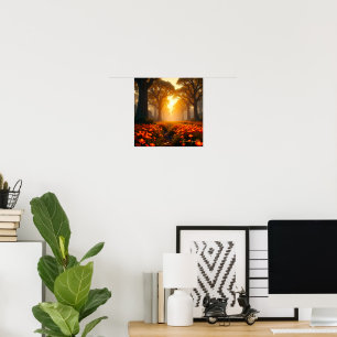Poster Paysage de fleurs sauvages sous la lumière chaude 