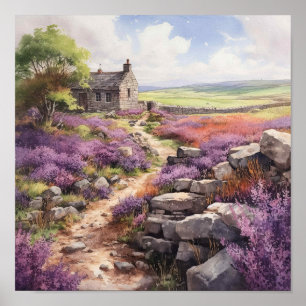 Poster Paysage De Heather Moorland Et Stone House