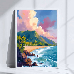 Poster Paysage de la côte montagneuse des Fidji