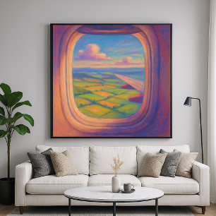 Poster Paysage de la fenêtre de l'avion - Style Pastel pe