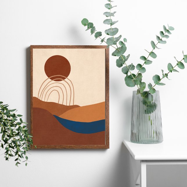 Poster Paysage de la lune de Boho Tons terrestres Abstrai (Boho Moon Sun Landscape Abstract Modern Wall Art. Both Digital and Printed versions available.)