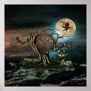 Poster Paysage de la Lune des arbres de Vegvisir