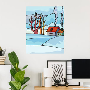 Poster Paysage de la maison d'hiver