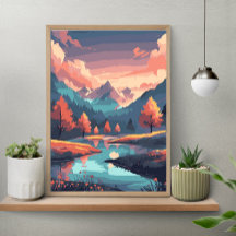 Paysage de la nature automnale rivière montagne et