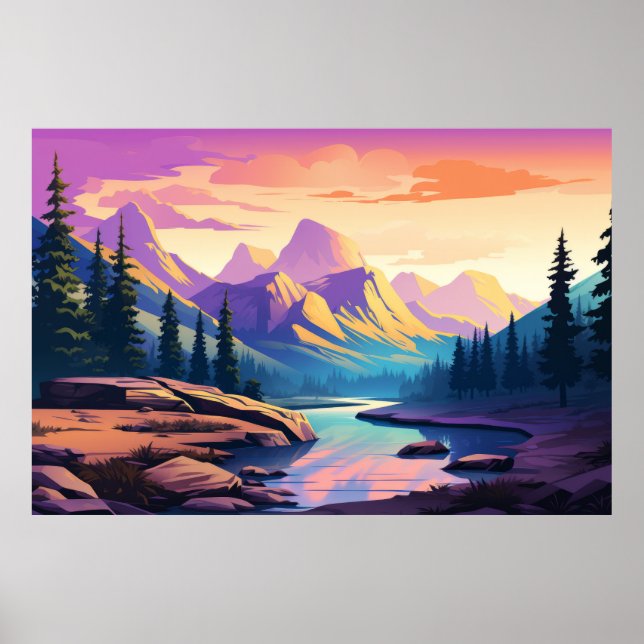 Poster Paysage de la rivière Mountain Valley Nature (Devant)