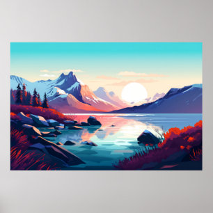 Poster Paysage de la rivière Mountain Valley Paysage Natu