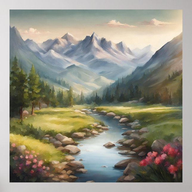 Poster Paysage de la rivière Watercolor (Devant)