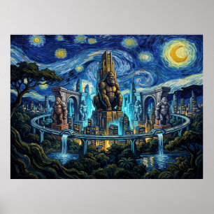 Poster Paysage de la ville des gorilles nuit étoilée band