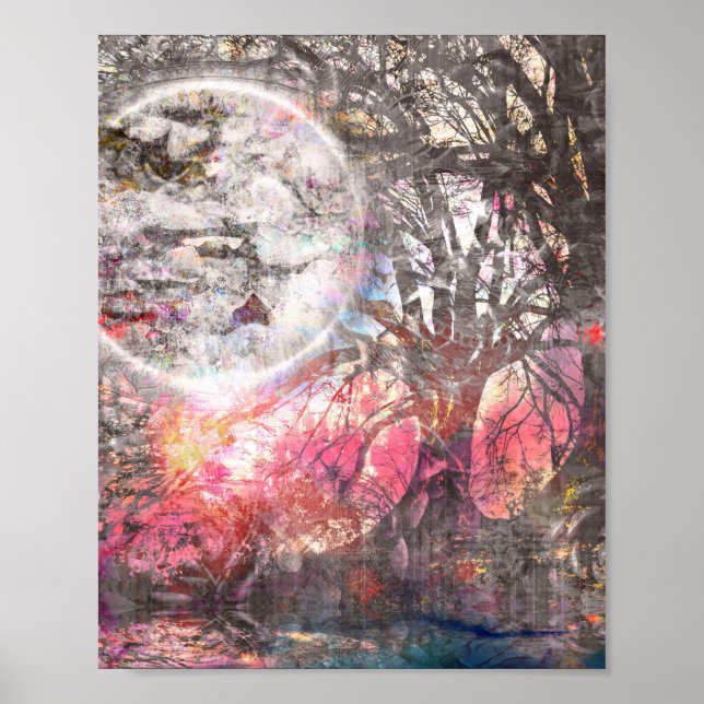 Poster Paysage de l'Imaginaire de lune mystique (Devant)