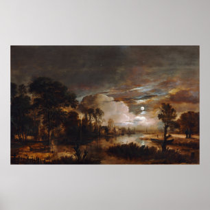Poster Paysage de Lune par Aert Van Der Neer (1647)