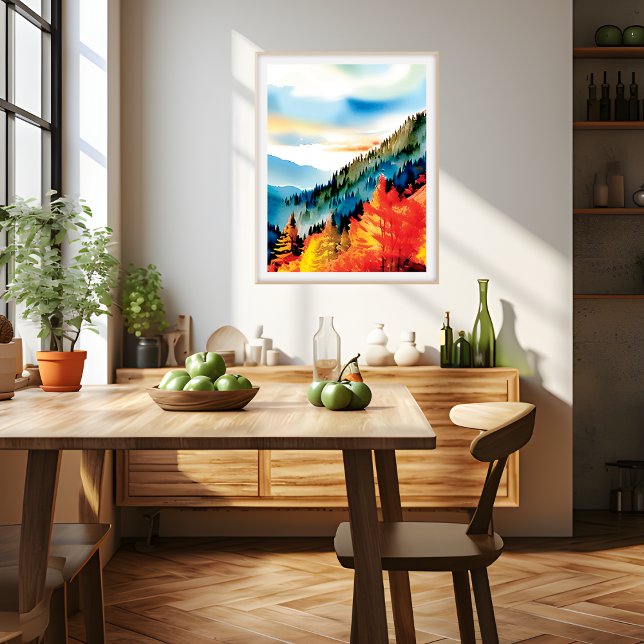 Poster Paysage de montagne Automne inspiré (Mountain Landscape Autumn Inspired Poster)