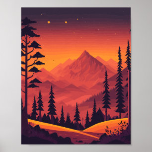 Poster Paysage de montagne Mur de scène de nuit