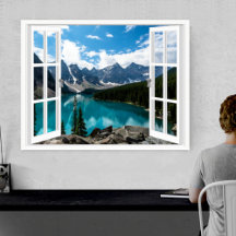 Paysage de montagnes et de lac Vue de fausse fenêt